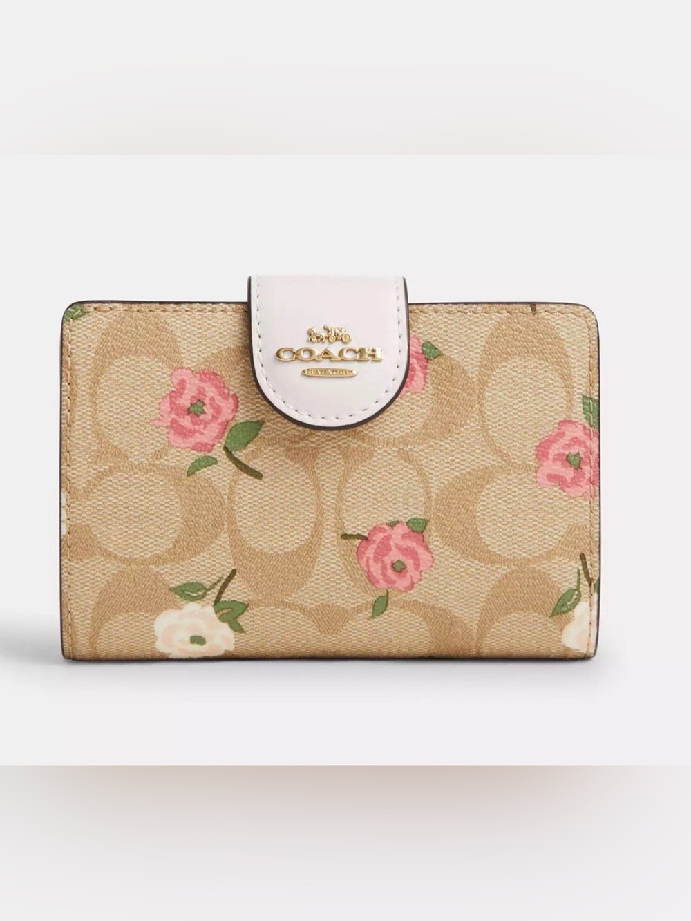Coach Medium Corner Zip Wallet In Signature Canvas With Floral Print